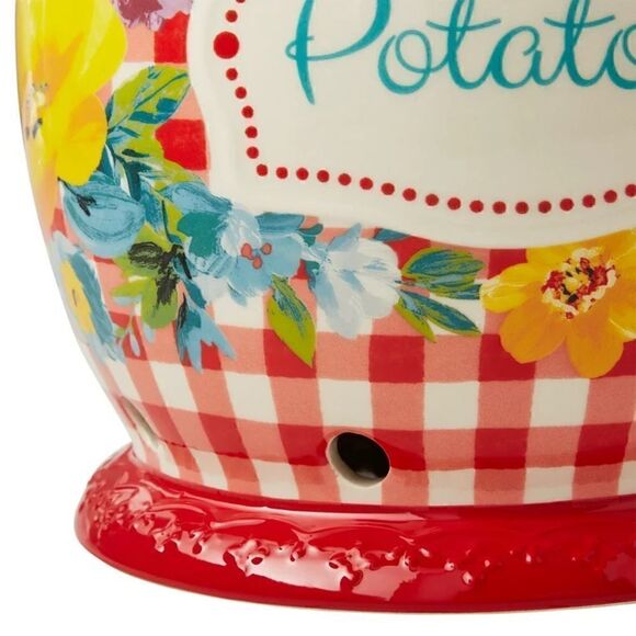 🦋 New Pioneer Woman Sweet Romance Red Gingham Ceramic Potatoes Keeper with Lid - Picture 5 of 9